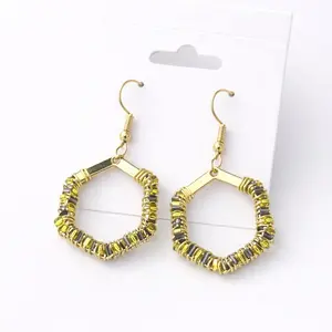 Black and Yellow Beaded Hexagon Earrings - Stylish and Trendy Jewelry for Women