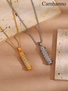 Stainless Steel Cylindrical Winding Diamond Necklace, Fashionable Exquisite Design, Perfect Gift for Couples, Daily Wear Accessory, Dainty Necklace, Minimalist Necklace, Minimalist Chain, Jewelry Gifts