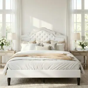 MUTICOR Royal Style Bed Frame with Adjustable Velvet Tiara Headboard【Frame Only No Mattress】 Upholstered Button Tufted Design,Wood Slats Support, No Box Spring Needed，Full/King/Queen Bed Frame #TikTokShopBlackFriday #ChristmasGifts