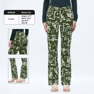 ONESO Womenswear High Waisted High Stretch Bootcut Pants Botanical Print Flare Leg Trousers Outfit