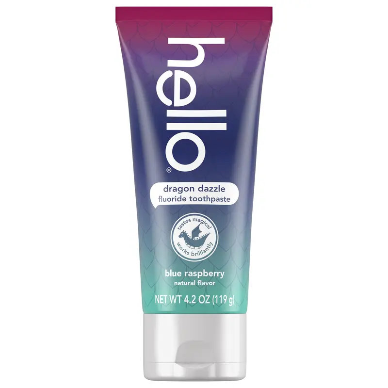 Hello Kids Dragon Dazzle Fluoride Toothpaste, Blue Raspberry Flavor, Cavity-Preventing Oral Care Product, Prevents Cavities