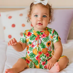 Bamboo Shorty Zippy Tropical Fruit Toddler Outfit Bodysuit - Soft Breathable Fabric with Double Zipper for Easy Diaper Changes