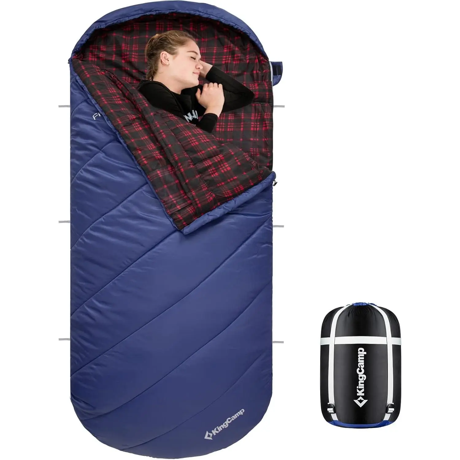 KingCamp Adult Lightweight Insulated Cold-Weather Waterproof Windproof Flannel Sleeping Bag - Extra Wide, XL Big & Tall Portable Camping Gear for Backpacking, Lightweight Insulated Sleeping Bags