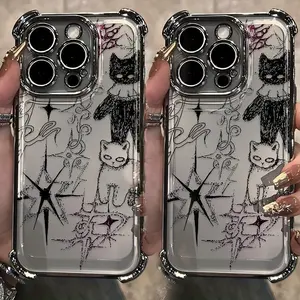 Clmj Y2K Cool Cat Phone Case Compatible with iPhone 17 Air 16 15 14 13 12 11 Pro Max Plus  Electroplated Anti-Drop Transparent Soft Back Cover Protection Protective