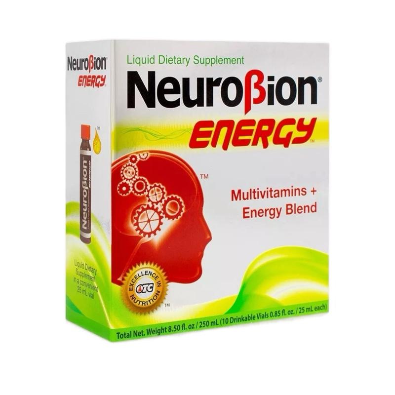 Neuro Energy Liquid Dietary Supplement 10 Viales with Amino Acids B Complex Vitamins Zinc & Chromium for Brain Health 8.5 oz - Fitness