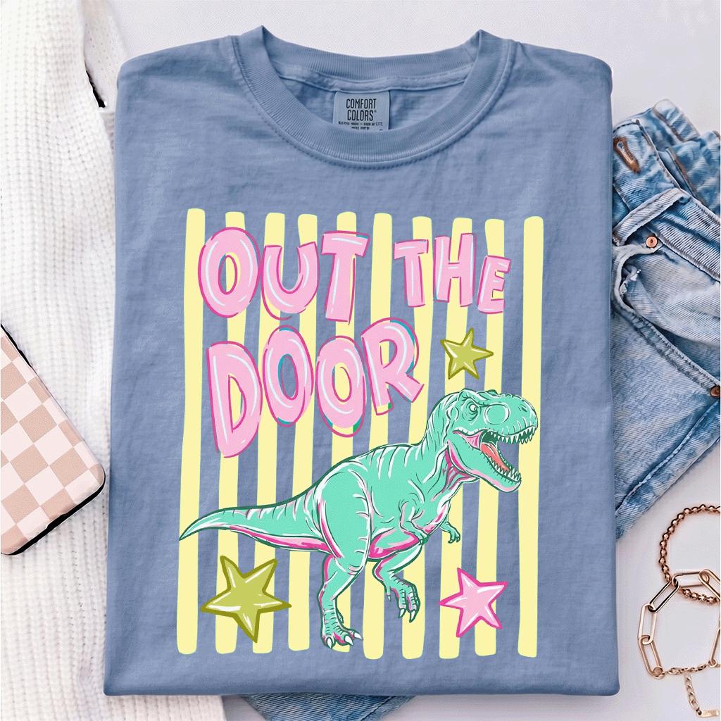Women’s Comfort Colors 1717 Heavyweight Ring-Spun Pre-Shrunken Cotton Short-Sleeve Dinosaur Retro Graphic Top, Casual Tee Tshirt, Boxy Vintage Garment, Oversize Baggy Fit, Machine Washable, No Bleach, Outdoors Gift for Dino Lovers