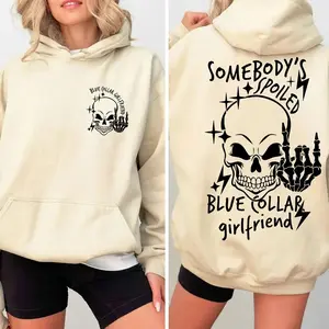 Somebody's Spoiled Blue Collar Girlfriend Hoodie, Skull Graphic Blue Collar Hoodie, Spoiled By My Blue Collar Man Pullover, Retro Workwear Aesthetic Hoodie, Wife Gifts Crewneck, Wifey Hoodie, Made In USA