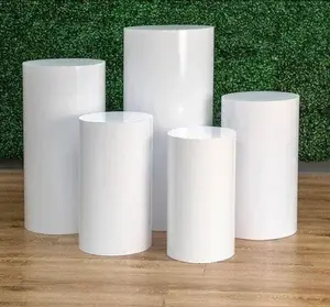 SET 5PCS OF METAL CYLINDER STANDS,WHITE PEDESTAL