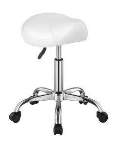 VEVOR Saddle Stool with Wheels,  450 LBS Weight Capacity Ergonomic Rolling Stool, Height Adjustable Thickened PU Leather Swivel Saddle Chair for Salon, Spa, Massage, Tattoo, Clinic, White