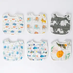 Baby Bibs Set of 6, Water Washable Dual-Sided Print, Adjustable Drool Bibs, Soft Absorbent Layers for Infants