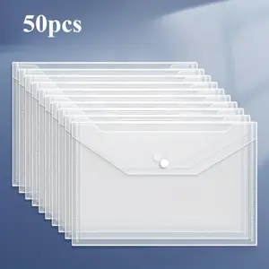 50pcs A4 Transparent Waterproof File Bags, Snap Fastener Closure, Durable PP Material, Ideal for Office & School Organization