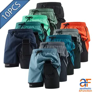 Men's 2-in-1 Multi-Color Athletic Shorts, Breathable Sports Yoga Shorts with Secure Phone Pockets for Gym Workouts, Gym Shorts