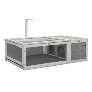 Niubya Tortoise House Wooden Turtle Habitat with Removable Top and Tray for Indoors and Outdoors, Gray XH
