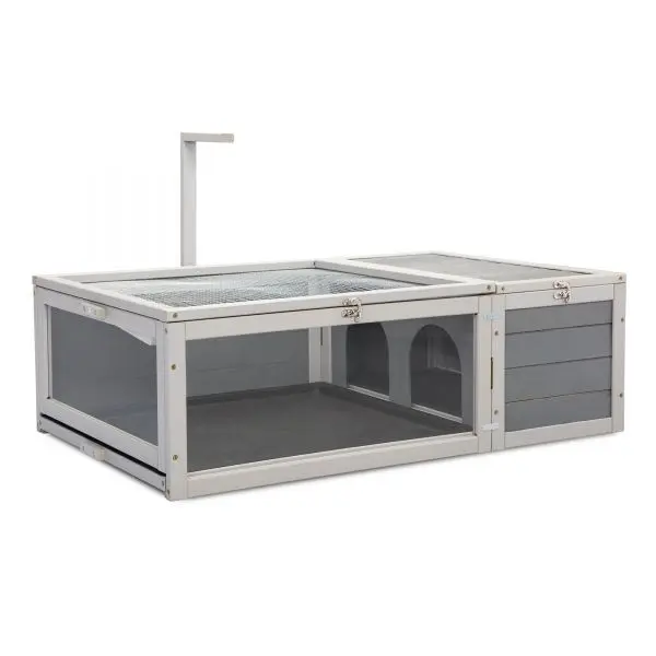 Niubya Tortoise House Wooden Turtle Habitat with Removable Top and Tray for Indoors and Outdoors, Gray XH