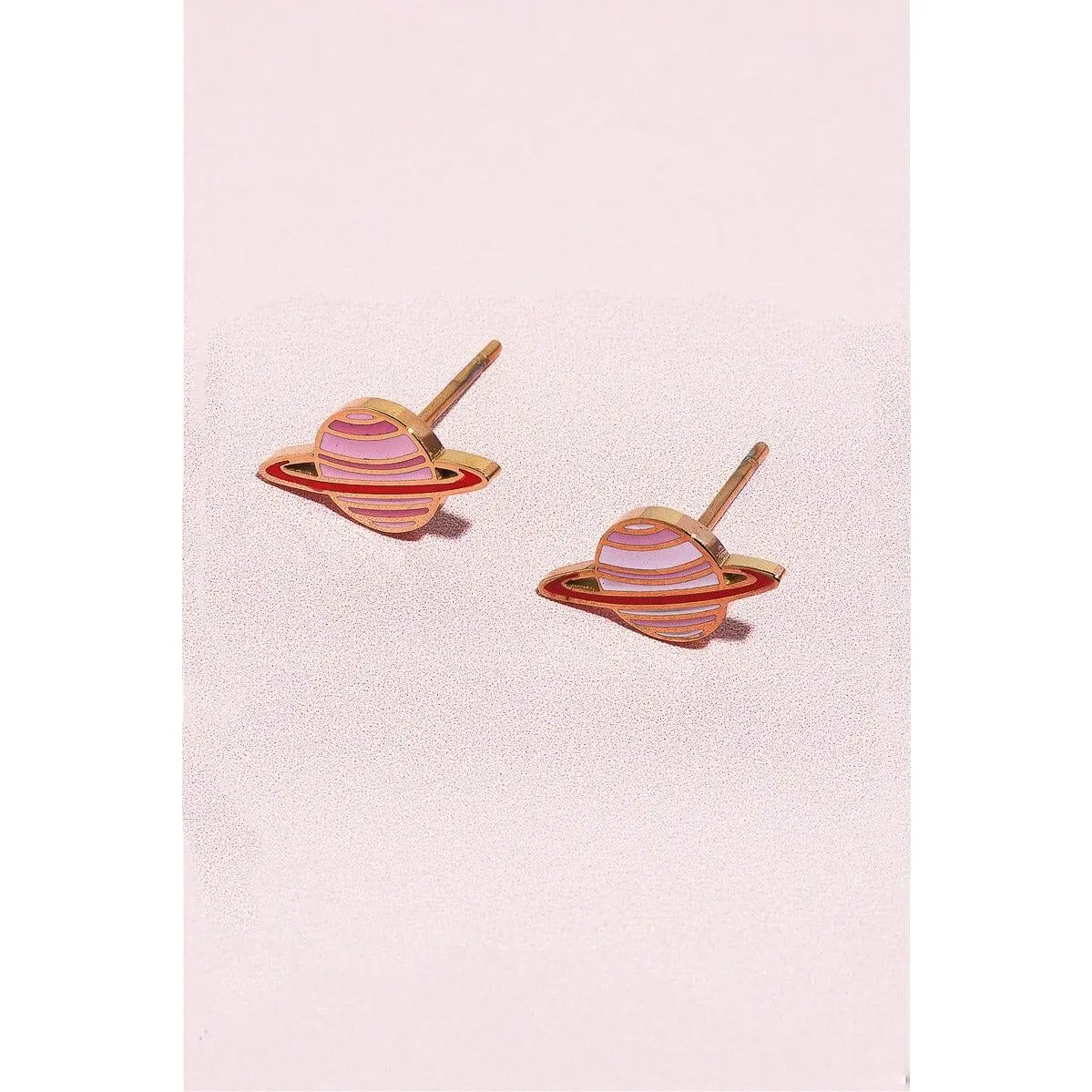 Saturn Enamel Charm Stud Earrings