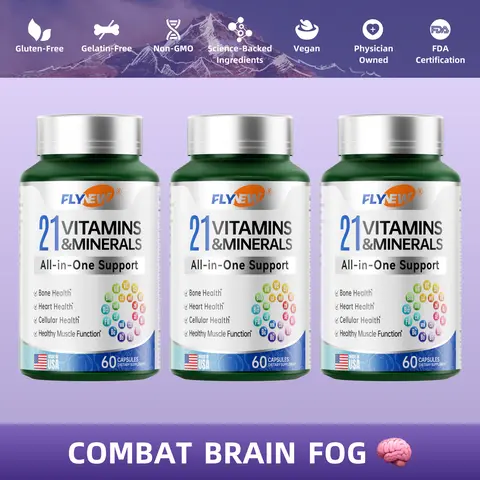 3 Bottles of Flynew 21 All-in-One Support Vitamins & Minerals with Highly Potent Herbal Ingredients | Made in USA | 60 Capsules Dietary Supplement