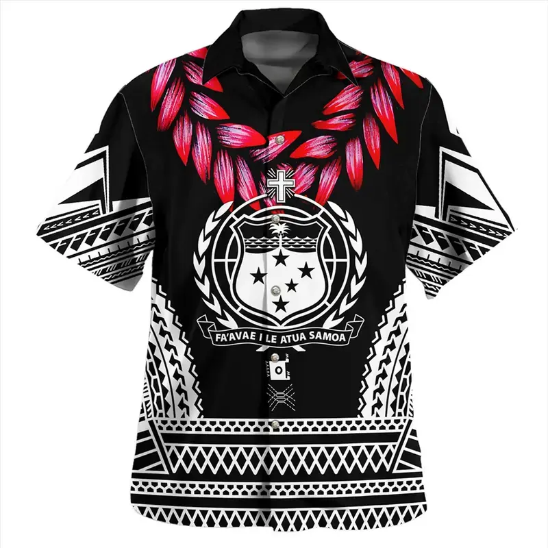 Samoan Flag Tribal Print Shirt - Traditional Polynesian Design Casual Aloha Top