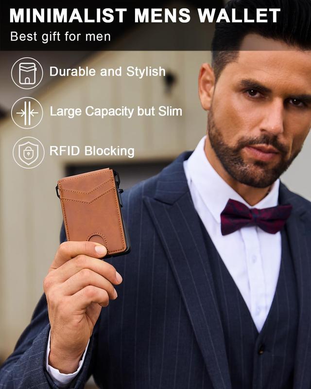 Minimalist Men’s Slim Wallet: 9 - 13 Cards, Money Clip, ID Window.RFID - Blocking, Aluminum Bifold Pop - Up