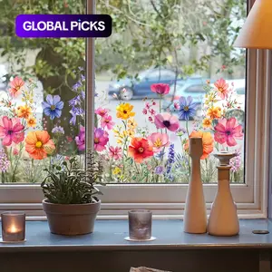 Double Sided Window Sticker, 1 Sheet Colorful Flower Pattern Window Decal, Decorative Sticker for Home Living Room Bedroom, Home Decor, Ornaments, Floral Pattern Sticker #GLOBAL PICKS