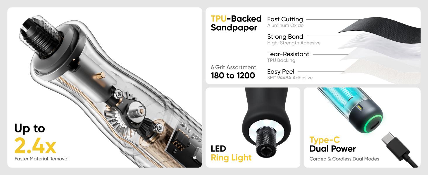 Fanttik Pix 3 Master Electric Detail Sander for 3D Printed & Models Sanding Reciprocating Mini Pen Sander with 3 Speeds 6000 SPM, Cordless for Precision 3D Printing, Model Making, Crafts & DIY