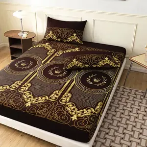 Bed Sheet Set 3-Piece (1 Bed Sheet + 2 Pillowcases), Elegant Crown Pattern, Anti-Slip Dustproof Mattress Cover