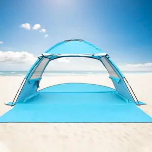 Beach Tent for 1/2/3/4/5/6 Person,Anti-UV Portable Sun Shade ShelterUPF 50+,Both Sides Extendable Floor,Extendable Awning,with 2 Ventilating Mesh Windows,Lightweight & Easy Setup.