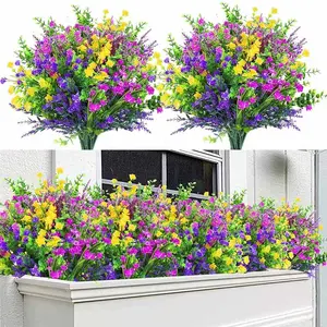 12 Mixed Color Artificial Flowers, UV-Resistant Eucalyptus Lavender Plants, Realistic Spring Grass, No Maintenance, Garden Decor, Artificial Flower Decorations