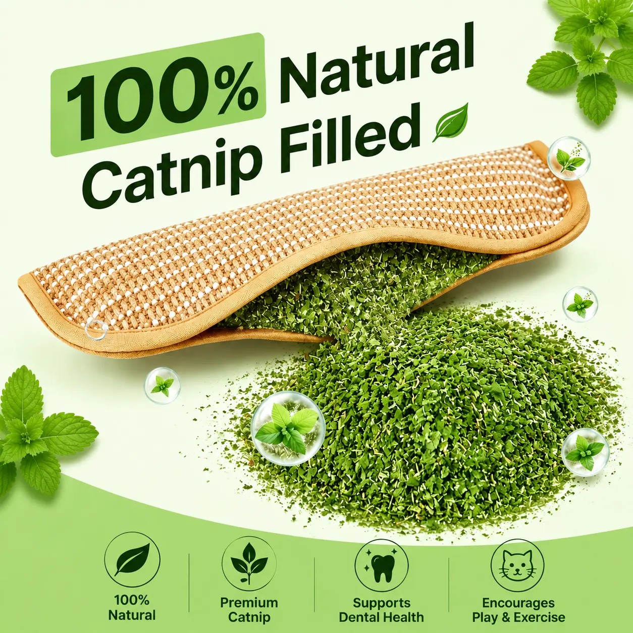 100% Natural Catnip Sisal Chew Toy Pillow for Kittens & Adults (34cm), Interactive Kick Accessory, Encourages Exercise, Reduces Boredom for Indoor Cats