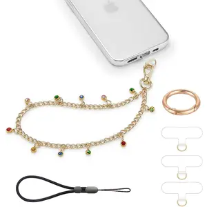 Phone Charm Wrist Strap  Metal Chain Detachable Lanyard Hand Wristlet Fashion Shine Finger Grip Anti-drop with 3 Tether Tab for Women Girls Universal for  16 Pro Max 15 Colorful