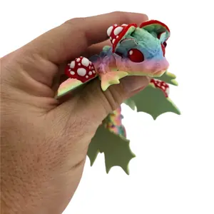 The Geek Galleria Tiny Mushroom Dragon – 6" Articulated 3D Printed Fantasy Figurine (White or Pastel Rainbow)