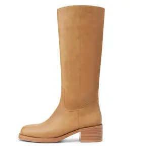 Women’s Banana Knee-High Riding Boots – Square Toe, Chunky Block Heel, Low Heel, Slip-On