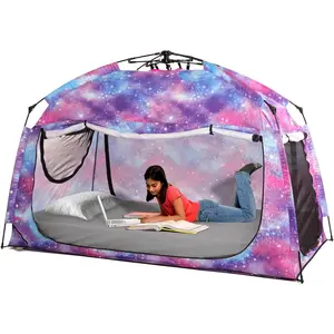 Indoor Instant Privacy Bed Tent for Sleeping,Quick Set-Up Bed Canopies,Portable Bed Drapes with Large Space and 3 Doors (Galaxy, Twin) Yancheng Breda