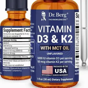 Dr. Berg Maximum Strength Vitamin D3 K2 Liquid Drops with MCT Oil – 5,000 IU Liquid Vitamin D3 with K2 – Supports Strong Bones, Heart, Energy, Immunity, and Overall Vitality* - Unflavored 1 Fl Ozundefined