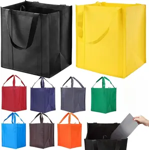 10 Pack Reusable Reinforced Handle Grocery Bags - Heavy Duty Large Shopping Totes with Thick Plastic Bottom can hold 40 lbs