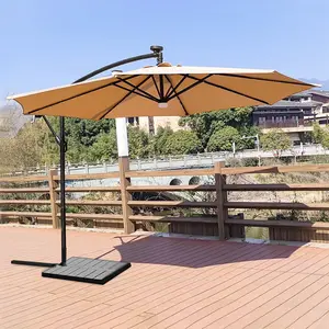 8.9x8.9ft 2-Tier Square Cantilever Patio Umbrella, Outdoor Umbrella with Solar LED Lights, Outdoor Sun Shade Hand-cranked Umbrella for Backyard