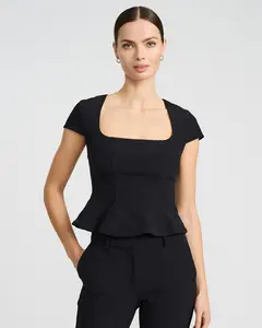 Express Studio Stretch Twill Short Sleeve Peplum Tailored Top