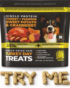Freeze-Dried Raw Dog Treats – Real Turkey with Pumpkin, Sweet Potato & Cranberry – Single Protein, High-Protein, Grain-Free Daily Reward Turkey Day Bites & Meal Topper – Made in USA – 5.5oz. - 300ct