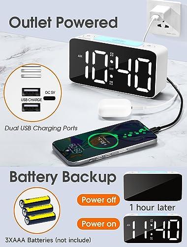 Cadmos Super Loud Alarm Clock for Heavy Sleepers Adults,Digital Clock with 7 Color NightLight,Adjustable Volume,USB Charger,Small Clocks for Bedrooms,Ok to Wake Up for Kids,Teens (White+RGB)