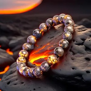 Natural Luminous Stone Bracelet – 8mm Fluorescent UV Reactive Beads, Chakra Flame Stone, Glow in Dark Elastic Band, Unisex Adjustable Jewelry for Women Men, Daily Wear Vacation Gift