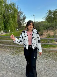 Cow print Faux Fur Jacket (black)