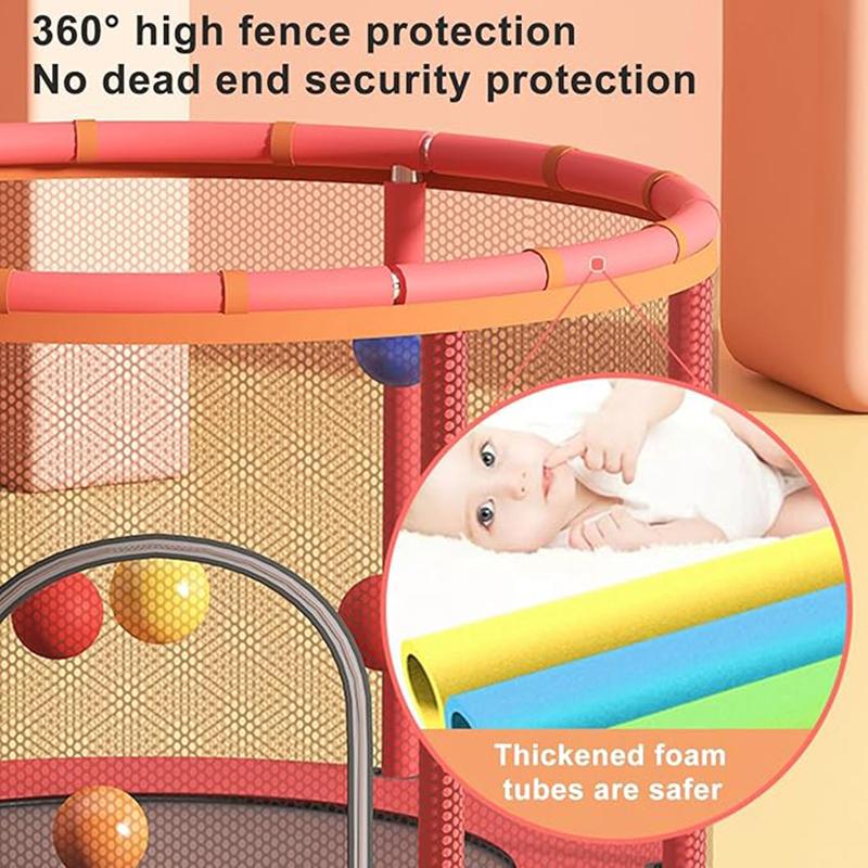 60" Trampoline for Kids with Safety Net, Indoor & Outdoor Toddler Trampoline with Swing, Adjustable Gym Bar & Basketball Hoop, Fun & Active Play for Boys & Girls