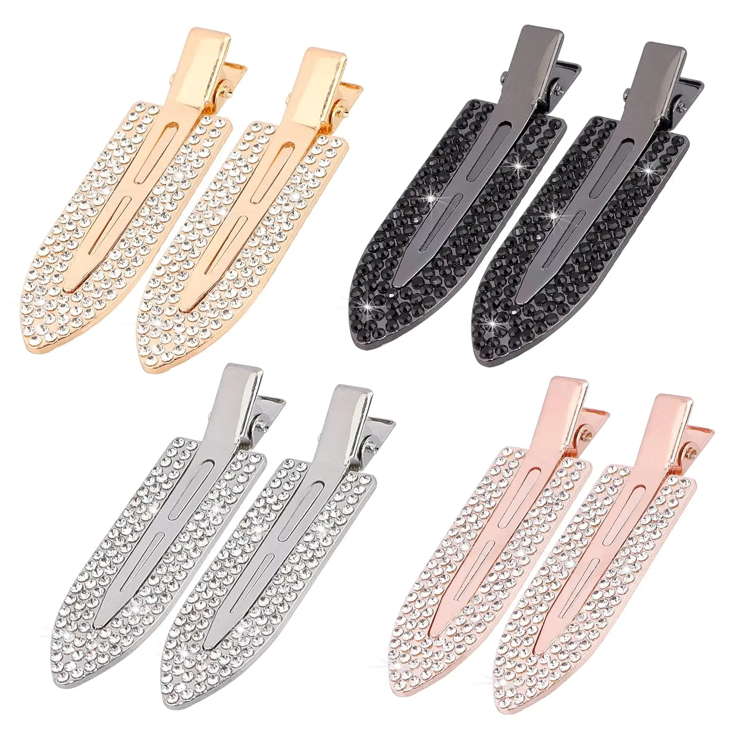 Women's 8PCS No-Crease Rhinestone Hair Clips - Flat No-Bend Diamond Metal Pins, Sparkle Hair Tools for Makeup, Bangs, Available in Silver, Gold, Black