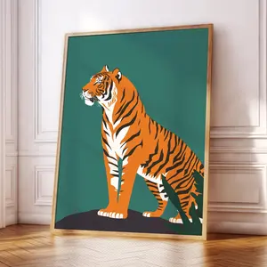 Unframed, Room Decor, Tiger Poster Print, Wildlife, Jungle, Boho, Gallery Wall, Living Room/bedroom/kitchen Wall Art, Green, Orange – 5 Size, 8x12 to 27x40 inch
