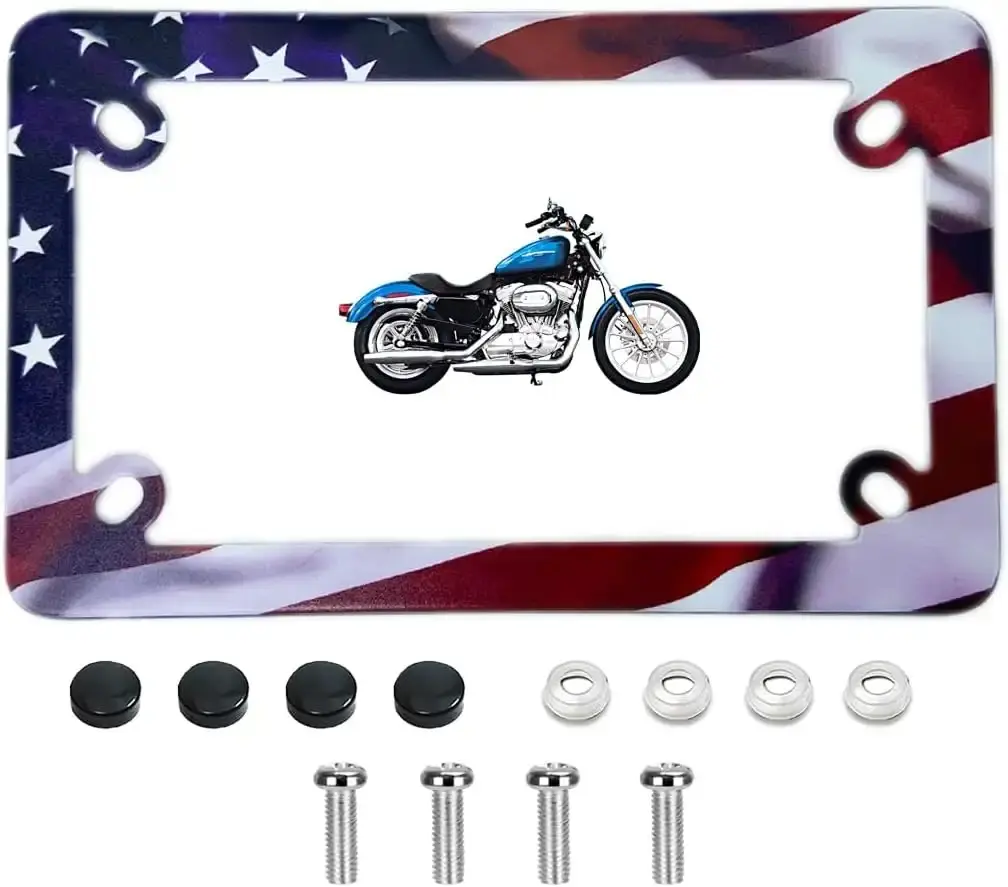 FTON Stainless Steel Motorcycle License Plate Frame - Durable Tag Frame for Harley, Yamaha - Black & Red