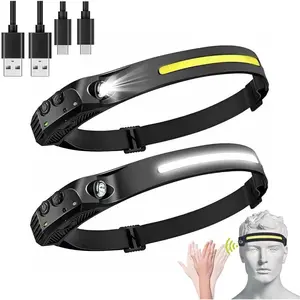 LED Headlamp Headband Flashlight-Rechargeable 230° COB Super Bright Head Lights for Forehead, Hard hat Light for Adults, USB C Headband Flashlight for Work, Hiking, Running, Camping Essentials Gear 9 Outdoor Portable