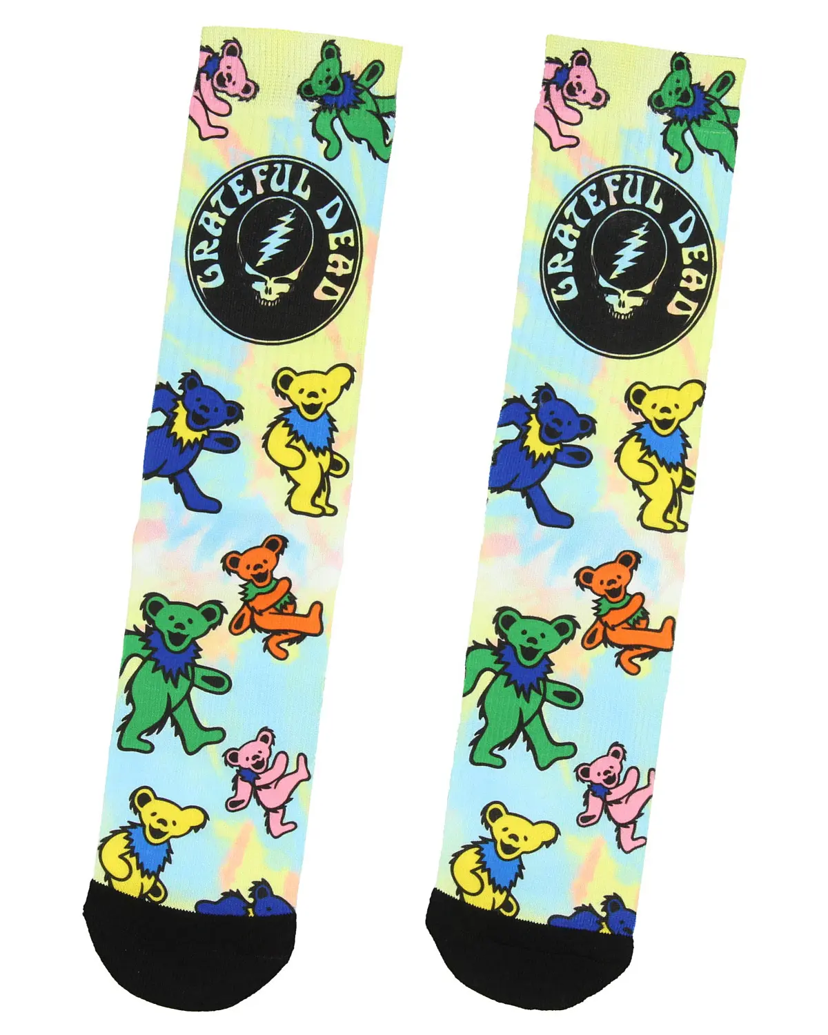 Grateful Dead Men's Steal Your Face Logo Dancing Bear Sublimated Tie-Dye Adult Mid-Calf Crew Socks 1 Pair