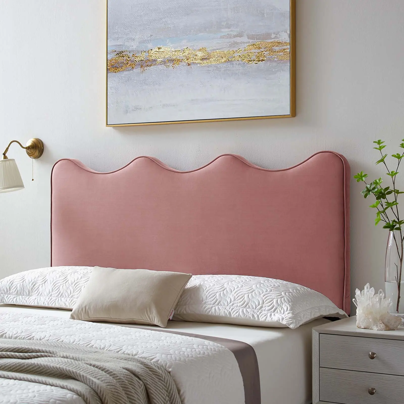 Modway Athena Adjustable Performance Velvet Twin Headboard, Dusty Rose Indoor Furniture for Bed Frames, Adjustable Headboard