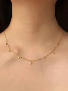 Multi-Gemstone Rectangular Necklace for Women – 18K Gold Plated Stainless Steel | Colorful CZ Bar Pendant | Adjustable Elegant Jewelry