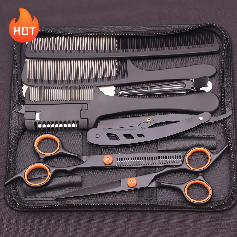 Professional 6" Japanese Steel Hair Scissors Set - 3pcs Texturizing Kit with Thinning Shears, Razor Comb & Detangling Apple Comb for Salon/ Home Use Haircut Kits Hair Cutting Accessories Home Styling Tool Haircare