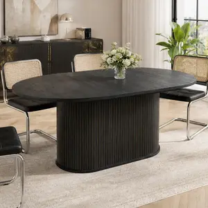 ARCH Extendable Dining Table 55.11-70.86 inch Black MDF Modern Striped Legs Seats 4-6 People for Living Room Kitchen Family Dinner Party Home Furniture, Black Color Options, MDF Material, Product Dimensions: 35.43 W x 70.86 D x 29.53 H in, Furniture-Style